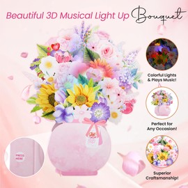 3D Popup Mother's Day Card | Musical Light Up Assorted Flowers Bouquet | Decorative Floral Greeting Card | Envelope & Blank Note Card | Perfect for Birthday, Anniversary, Get Well, All Occasion