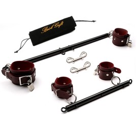 TMEOIIPY Home Yoga bar, 2Pcs Black Restore Pilates Spreader Bar Kit -Included 1 Bar, 4 Wine Red Adjustable Strap, Exercise Guide