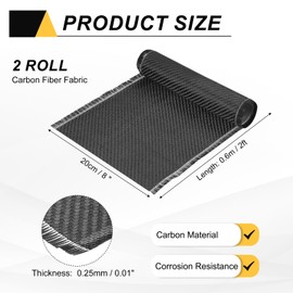 MECCANIXITY Carbon Fiber Fabric, 2ft x 8" Carbon Fiber Cloth Sheet Roll 2x2 Twill Weave 3K 220g for Wall Reinforcement Basement Car Boat Repair, Black 2pcs