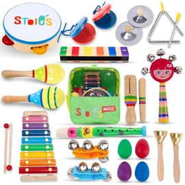 STOIE'S 24 pcs Kids Musical Instruments Set Toddler Musical Instruments for Kids Music Toys Wooden Baby Instruments for Kids Ages 3-5 Montessori Toys