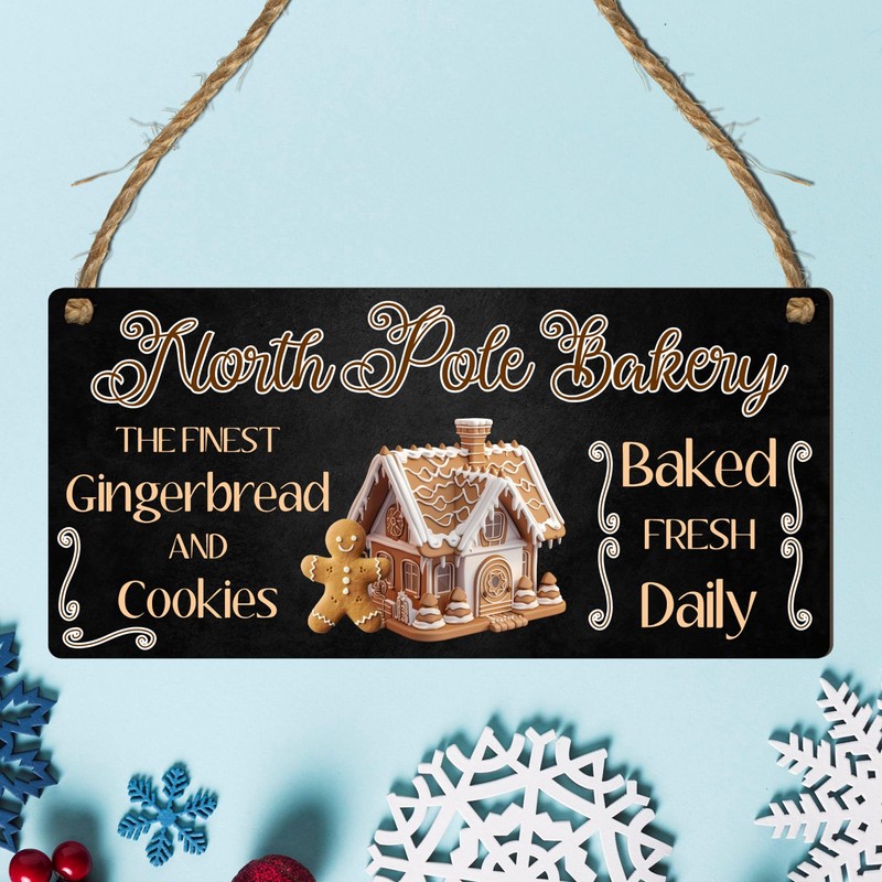"North Pole Bakery" Christmas Plaque - Festive Gingerbread House Sign