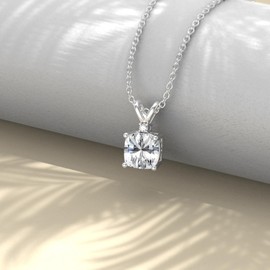 QKABTI Cushion Cut Gemstone Pendant Necklaces for Women S925 Sterling Silver 7mm 2ct Gemstone Pendant Necklace Birthday Christmas Dainty Jewelry Gifts for Her, Sterling Silver, Peridot