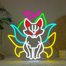 Nine Tails Fox Neon Sign Fox Neon Light for Wall Decor Animal Led Neon Sign Monster Led Neon Light Colorful Led Neon Light Dimmable Neon Signs for Bedroom Zoo Kids Room Decoration
