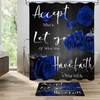 4 Pcs Blue Rose Shower Curtain Sets with Non-Slip Rug,