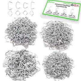 Ruibapa Hog Rings Assortment Kit Professional Upholstery 1" 1/2" 3/4" 3/8"Galvanized Hog Rings Installation Assortment Kit for Animal Pet Cages、Ropes、Meat Bags& Sausage Casings、Furniture Upholstery
