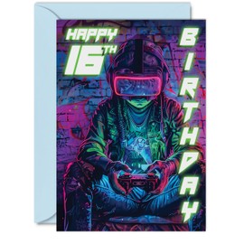 16th Birthday Cards for Boys Girls - Video Game Gamer - Happy 16 Birthday Card for Son Daughter Nephew Niece Grandson, A5 Sixteen Sixteenth Bday Greeting Cards