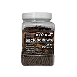 #10 × 4" Deck Screws – Brown Ruspert, Torx Drive (Bit Included), Self-Drilling Type-17 Bugle Head Wood Screws – 150 pcs Jar for Deck Framing & Pergolas, ACQ Lumber & Exterior Projects