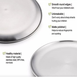 4 Platos De Acero Inoxidable,platos De Cena De 10 Pulgadas, reutilizables redondos de metal para cena, platos de camping, utensilios de cocina para bistec de barbacoa (10 inch 4PCS-plateado)