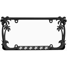 Turtle Animal Palm Tree Design Chrome Metal Auto License Plate Frame Car Tag Holder