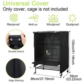 AIMALL Outdoor Bird Cage Cover, Waterproof and UV Resistant, Durable 210D Oxford Cloth, Sun and Rain Protective Shield, 51.18 x 37.79 x 23.22 Inches, Plaid/Black