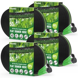 Flat Soaker Hose 200FT for Garden and Lawns, 80% Water-Saving Drip Irrigation Hose with Anodized Aluminum Ends, Flexible Leakproof Double Layer Gardening Hoses(50FT X 4Pack) ﻿