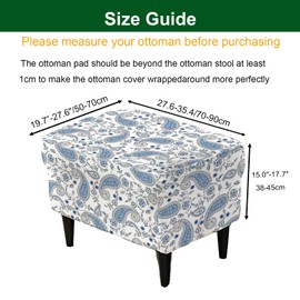 CRFATOP Ottoman Chair Cover Large Ottoman Chair Slipcovers Printed Rectangle Storage Stool Cover Stretch Footstool Footrest Furniture Protector for Bar Counter Living Room,C14