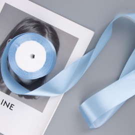 Foshird Satin Ribbon Blue 40 mm x 22 m Gift Ribbon Wide Bow Ribbon Wedding Polyester Ribbons for Crafts Decorative Ribbon for Gift Packaging Birthday DIY – Light Blue