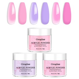 Creaglam Super Acrylic Powder 28g: 3Pcs Large Capacity Fuchsia Pink Lilac Breeze Nail Polymer for 3D Art Carving French Extension - 1oz. Cherry Blossom Professional Acrylic Powder No Need Lamp