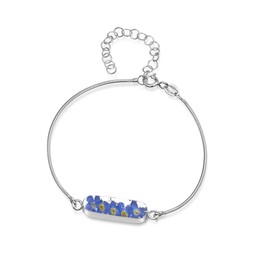 Shrieking Violet 925 Sterling Silver Narrow Oval Real Flower Snake Chain Bracelet - Forget-Me-Not (Blue)
