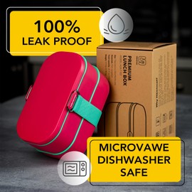 Insulated Stackable Bento Box for Adults with Reusable Chopsticks Japanese Lunch Box Microwavable & Leak Proof Lunch Containers for Men & Women Modern Cute Food Container with Compartments (Red)