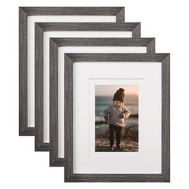 KINLINK 8x10 Picture Frames Ash Black, Wood Frames with Acrylic Plexiglass for Pictures 4x6/5x7 with Mat or 8x10 without Mat, Tabletop and Wall Mounting Display, Set of 4