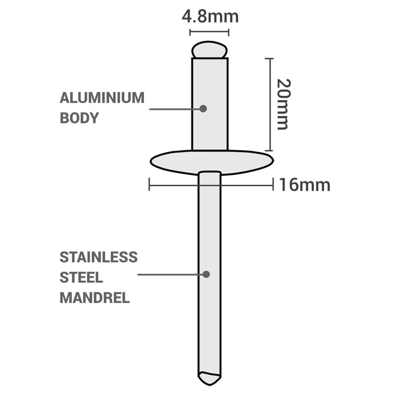 SKIR'CO (10 pcs) Large Flange Aluminium Blind Rivets 4.8 x
