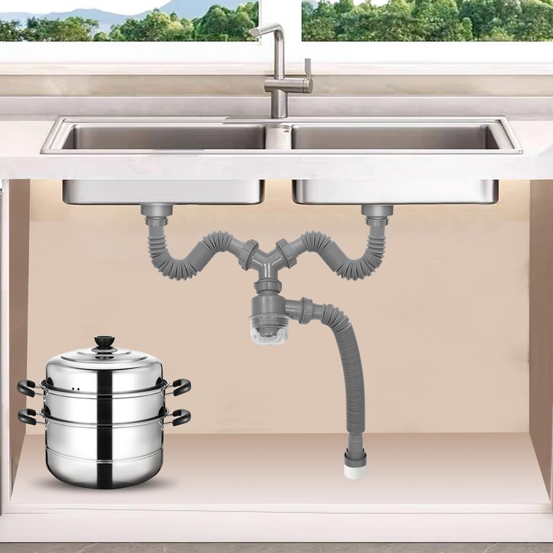 QruiLanTu Double Sink Drain Kit Expandable Flexible 1 1/2 Inch