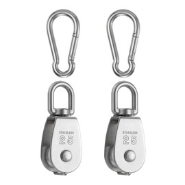 PATIKIL M20 Single Pulley Block, 304 Stainless Steel Heavy Wire Rope Hanging Lifting Crane Swivel Hook with M5x50 Spring Snap Hook, Loading 75KG/165LBS