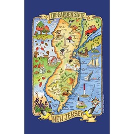 Kay Dee New Jersey Tea Towel The Garden State Adventure Destinations Vacation Souvenir Pictorial Poster Style Map Kitchen Towel, Multicolor, 18 in x 28 in