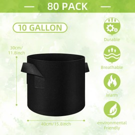 Cskunxia 80 Pack 10 Gallons Plant Grow Bags, Vegetable Grow Bags with Handles, Non-Woven Fabric Pots Plant Bags, Garden Plant Bags for Potatoes, Carrots, Tomatoes, Fruits, Flower, Evergreen