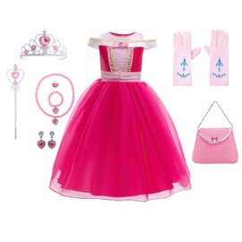Iceluxiiis 9pc Fuchsia Princess Dress Up for Girls 4-6 3T-13Y, Toys & Accessories, Toddler Girls Birthday Christmas Gift