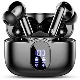 Auriculares inalámbricos, auriculares Bluetooth 5.4 con graves estéreo, auriculares intrauriculares con micrófono de cancelación de ruido, pantalla LE