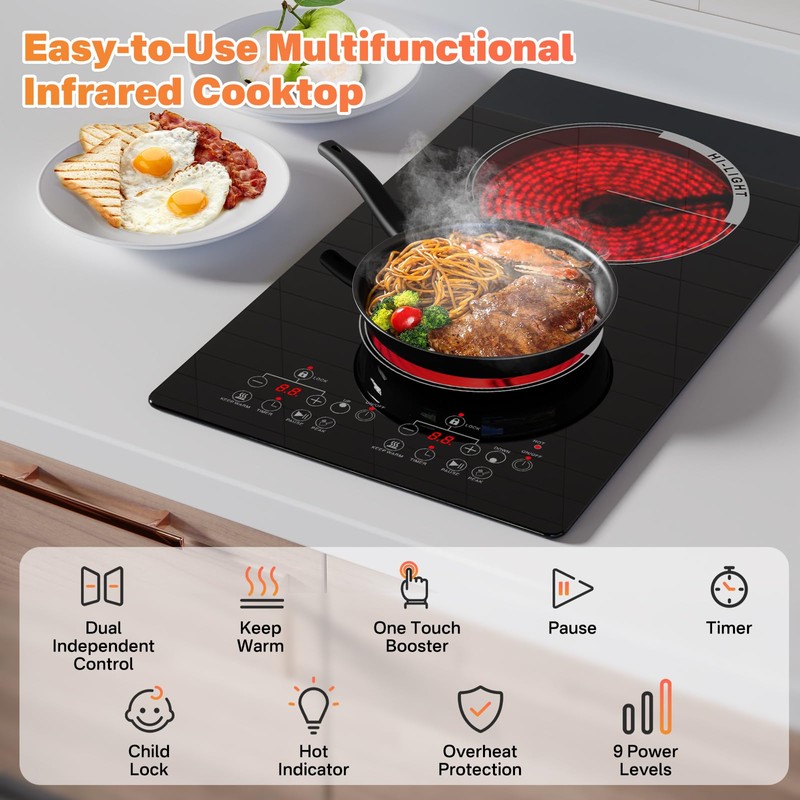 Gveyajo 2 Electric Burner Cooktop, 12 Inch Portable Plug in