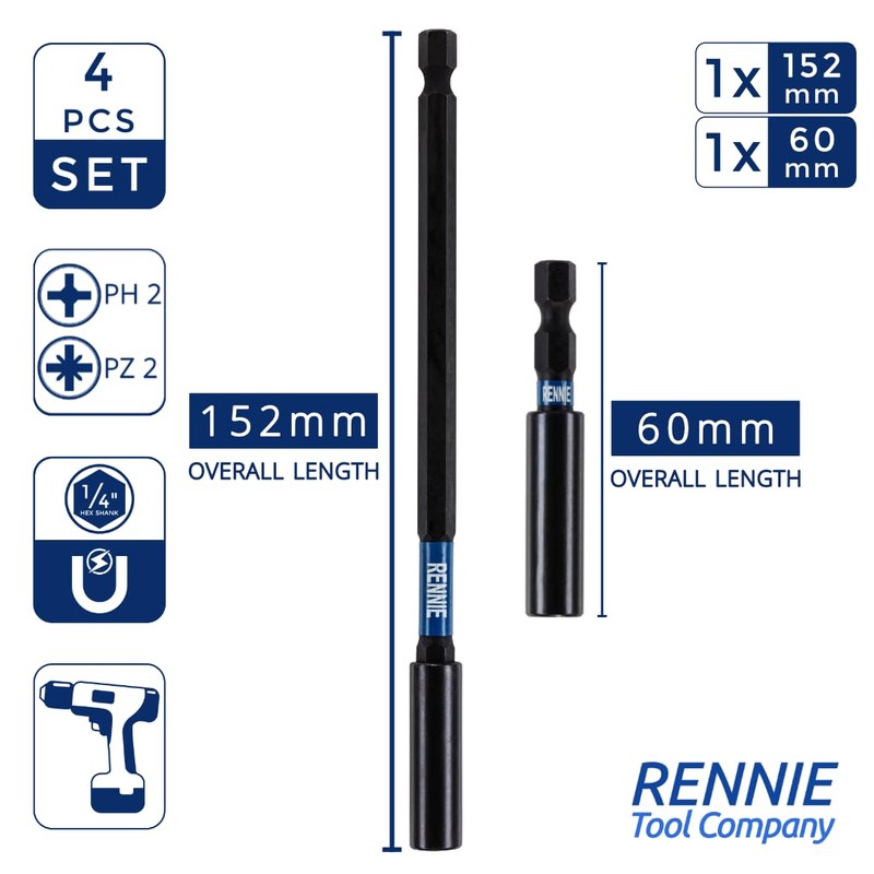 4 Piece Rennie Tool Magnetic 60mm and 152mm Professional Impact