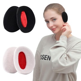BDSHUNBF 2 Pair Ear Muffs Ear Warmers, Winter Ear Warmers Bandless, Women Earmuffs Ear Bags, Ear Warmer Winter Ear Muffs Winter Polar Fleece Ear Bags Soft Ear (black+white, M)