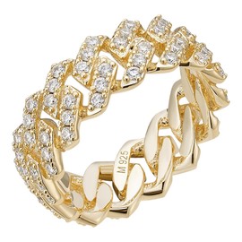 HarlemBling Gold Moissanite Cuban Link Eternity Band Ring – 14k Gold Over 925 Sterling Silver – 1.6ct VVS D Iced Wedding Band – Made in Italy – Men’s Hip Hop Ring (5)