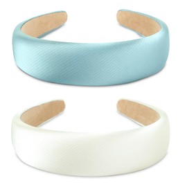 SXQLYH Pack of 2 Headband with Fabric Padded Satin Metallic Colour Headband - Beautiful Women's Headband Hair Accessories Headband Wide Padded Headband for Women and Girls (Blue + White)