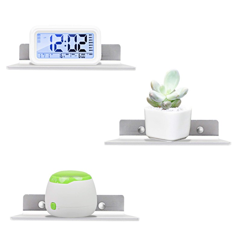 SinLoon 6インチ小型シェルフ、フラットサテンアルミニウム製バスルームシェルフウォールマウント、小型スピーカースマートフォン、タブレット、トイレタリー用(シルバーホワイト6)