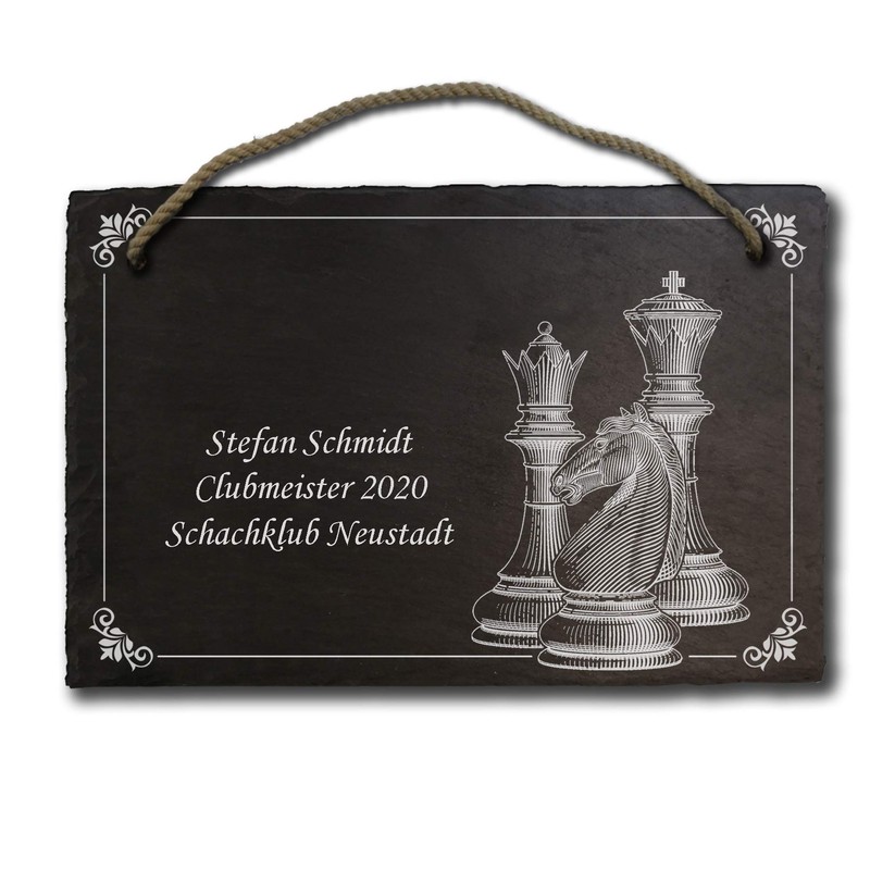 elprinted slate board chess approx. 20 x 30 cm Engraved