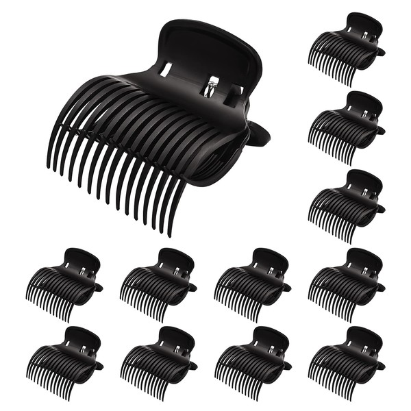 D Hot Roller Clips 12PCS Plastic Roller Clips Hair Curler Claw Clips Replacement Roller Clips For Small Medium Large And Jumbo Hair Rollers Women Girls Hair Section Styling（Black）
