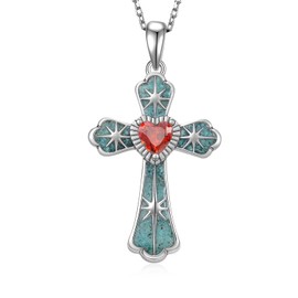 jiulegufa Cross Necklace for Women 925 Sterling Silver Turquoise Cross Necklace Religious Jewelry Gifts for Women