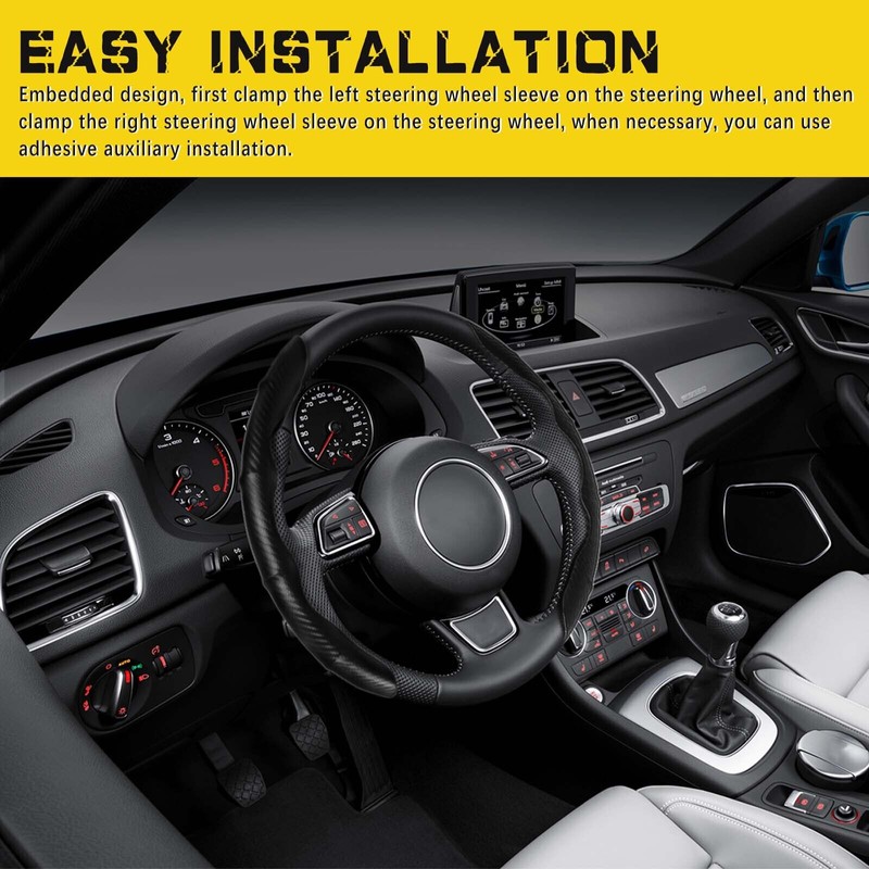 KEEPDSGN 15''Carbon Fiber Leather Car Steering Wheel Cover Non-Slip For