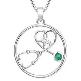 YL Stethoscope Necklace Sterling Silver Doctor Nurse Medical Pendant RN Registered Student Created Emerald Jewelry Gifts for Women
