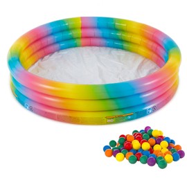 Intex 58449EP Rainbow Ombre 3 Ring Round Inflatable Kids Outdoor Swimming Pool with Small Plastic Multi-Colored Fun Ballz for Ball Pit, 100 Pack