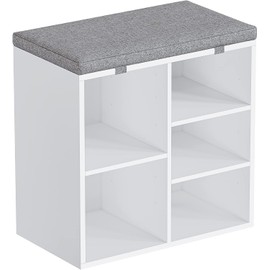 IDEALHOUSE Shoe Storage Bench with Cushion for Entryway, 20" Storage Rack Bench with Padded Seat, Cubby Seat Shoe Cabinet with 3-Tier Adjustable Shelf for Living Room Hallway, White