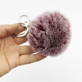 Unpafcxddyig Artificial Rabbit Fur Pom Pom Keychain Fluffy Plush Ball Pom Key Ring for Women Handbag Bag Accessories,wine white