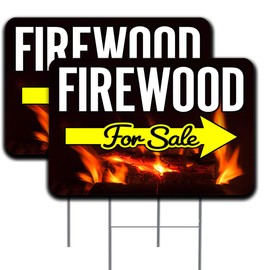 Vista Products 2 Pack Firewood for Sale (Arrow) Yard Sign 16" x 24" - Double-Sided Print, with Metal Stakes Made in The USA 841098169695