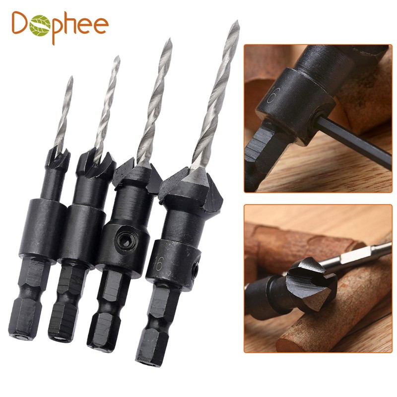 Dophee 4Pcs Countersink Drill Bit Set ustable 1/4inch Hex Shank