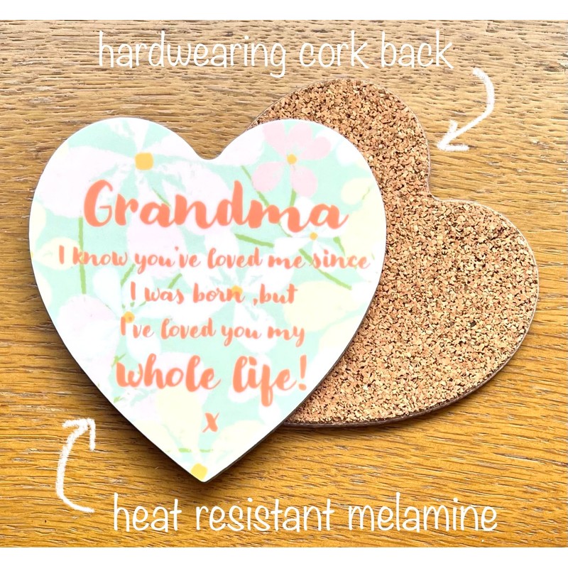 Sentimental Message for Grandma on a Heart-shaped Novelty Coaster -