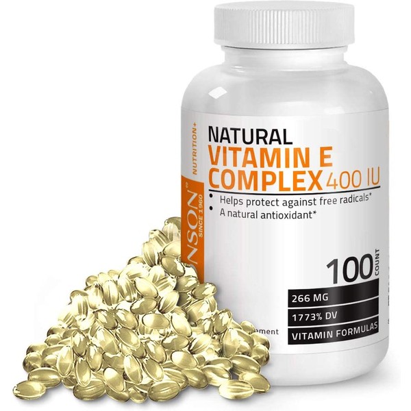 Natural Vitamin E Complex Supplement 400 I.U. (80% D-Alpha Tocopherol), Natural Antioxidant, 100 Softgels