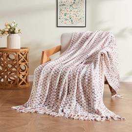 lifein Throw Blanket for Couch - Boho Throw Blanket, Knit Woven Blanket, Soft Decorative Blankets&Throws with Tassels for Bed,Sofa,Chair,Home Decor (Pink, 50 * 60, Braid)