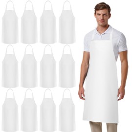 Cabaubl 12 Pack Bib Apron,Unisex Bib Aprons,Plain Bib Aprons Bulk for Women Men Adult,Chef Bib Apron for Kitchen and Restaurant Cooking Crafting BBQ Drawing,Machine Washable,32 x 28 inch