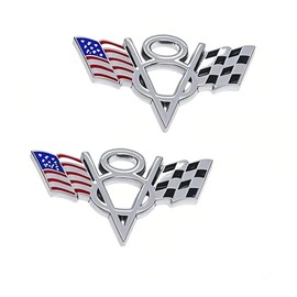 2PC V8 Emblem Badge 3D Metal American Flag Style Car Sticker Fit for V8 Engine Car Silver