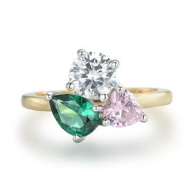 Ladies Suffragette 9 Carat Gold on 925 Silver Emerald Pink & White Sapphire Ring Sizes K to U (P)